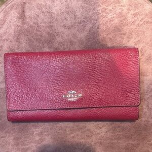 Coach Cranberry Leather Women's Tri Fold Wallet